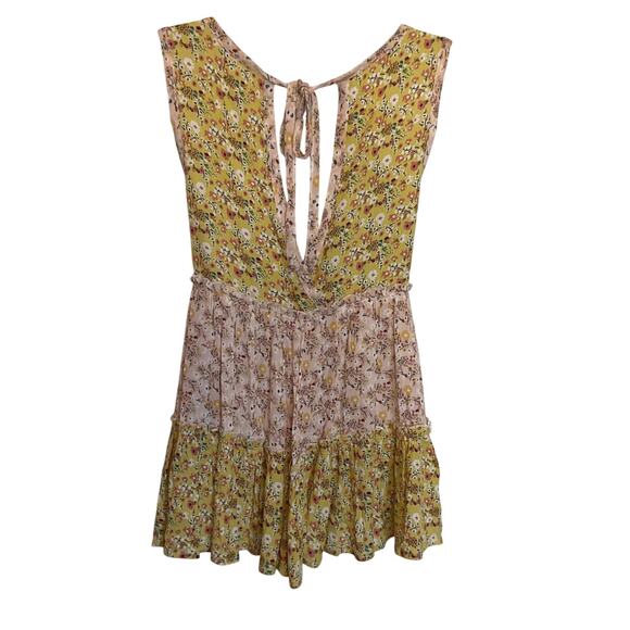 Alter'd State Yellow & Pink Boho/Peasant/Hippy/Cottage Tiered Open Back Top XS - Picture 3 of 8